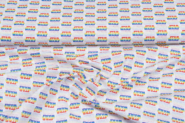 Licentie Katoen Poplin bedrukt Star Wars rainbow