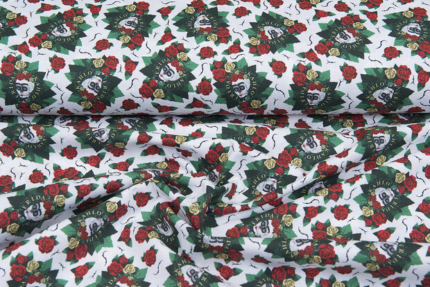 Licentie Katoen Poplin bedrukt Frida Kahlo groen-wit