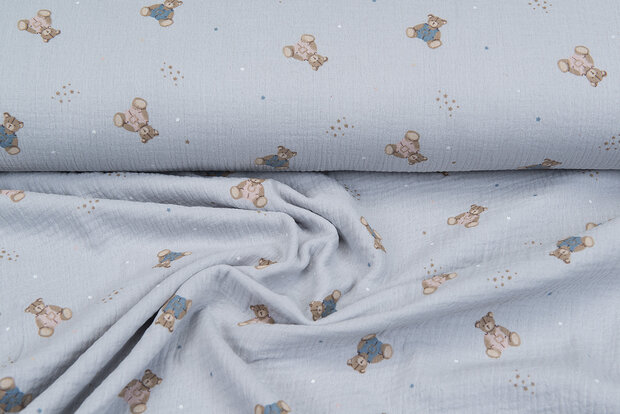 Baumwoll Musselin bedruckt little bears grau