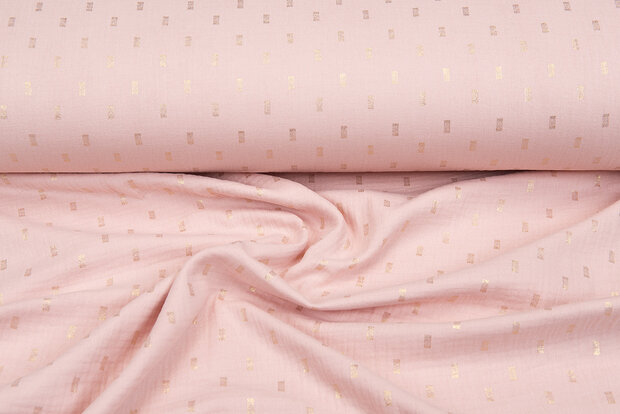 Baumwoll Musselin bedruckt bedrukt Foil Rectangle pastelrosa-gold