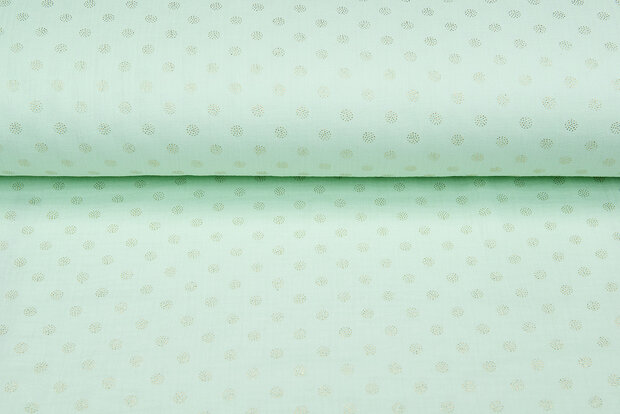 Baumwoll Musselin bedruckt bedrukt Foil Drops hellmint-gold