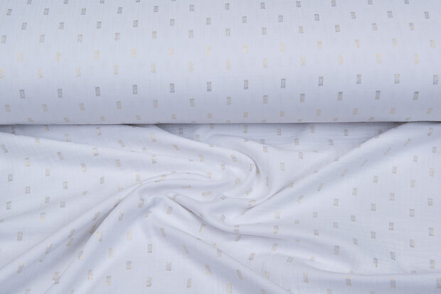 Baumwoll Musselin bedruckt bedrukt Foil Rectangle weiss-gold