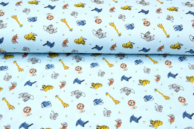 Baumwoll Musselin bedruckt safari hellblau