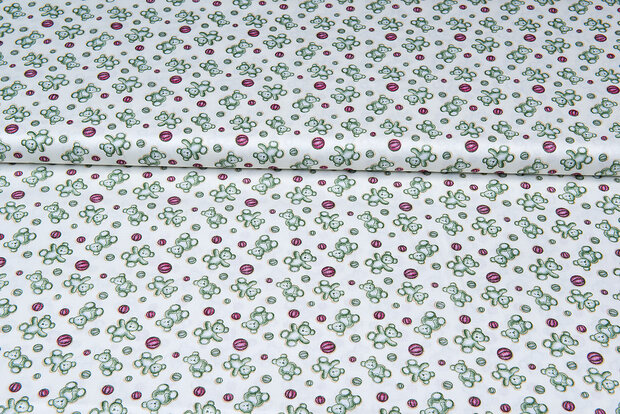 Katoen Poplin bedrukt little bears groen