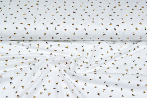 Katoenen Tricot bedrukt mini bee ecru - off-white