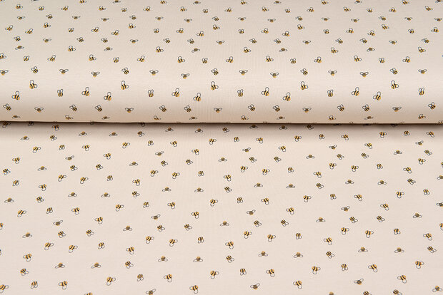 Katoenen Tricot bedrukt mini bee zand