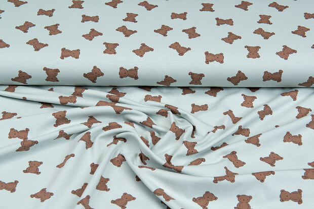 Katoenen Tricot bedrukt mini bears mint