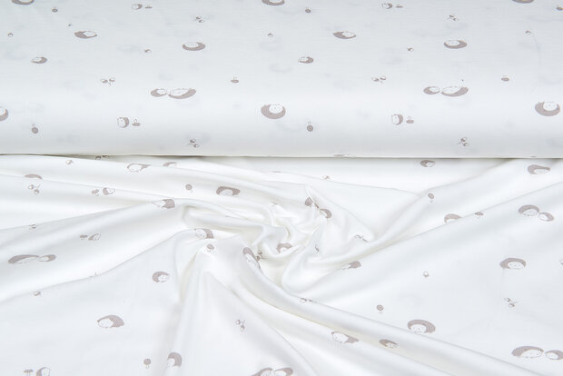 Katoenen Tricot bedrukt mini hedgehog ecru - zand