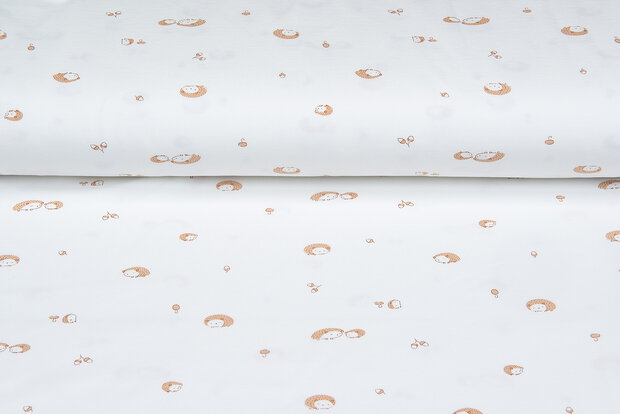 Katoenen Tricot bedrukt mini hedgehog ecru - roestrood