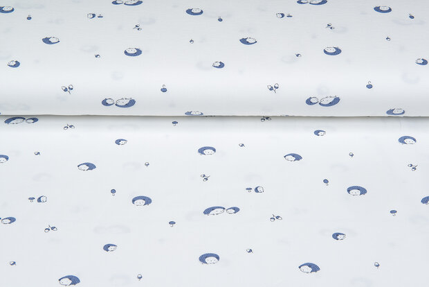 Katoenen Tricot bedrukt mini hedgehog ecru - marine