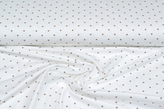 Katoenen Tricot bedrukt mini stars ecru - zand
