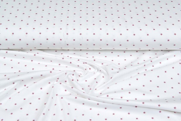Katoenen Tricot bedrukt mini stars ecru - oudroze