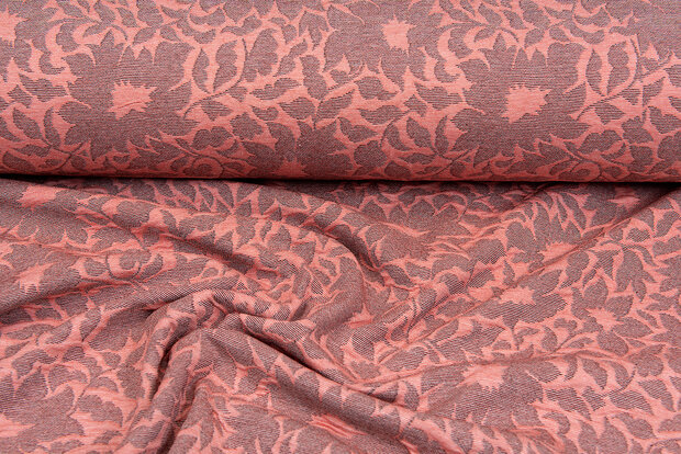 Strickstoff Jacquard autumn leaves lachsrosa