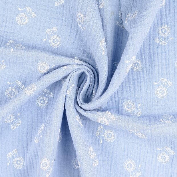 Baumwoll Musselin bedruckt little lions pastellblau