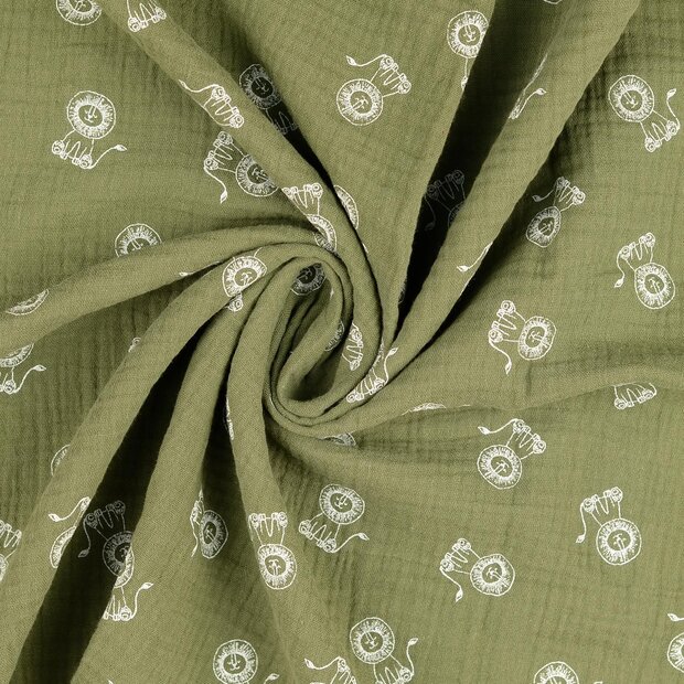 Baumwoll Musselin bedruckt little lions pastellgr&uuml;n