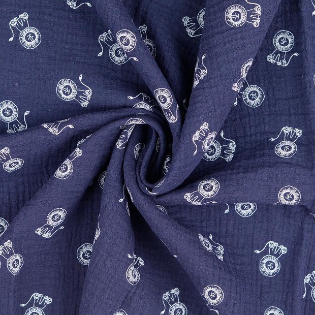 Baumwoll Musselin bedruckt little lions dunkelblau