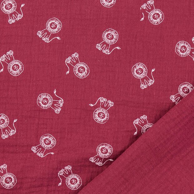 Baumwoll Musselin bedruckt little lions bordeaux