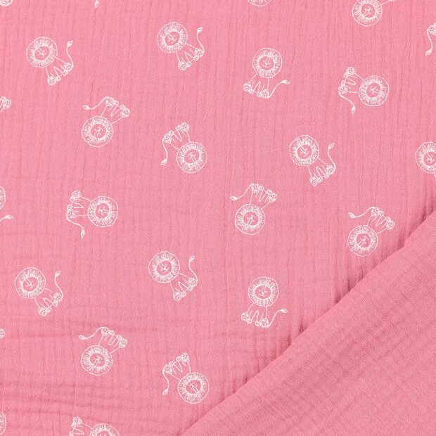 Baumwoll Musselin bedruckt little lions altrosa