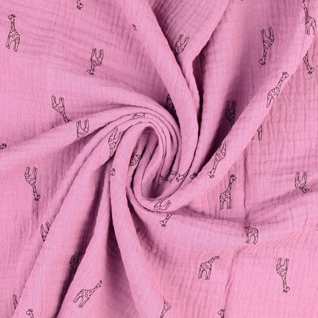 Baumwoll Musselin bedruckt little giraffe dunkel altrosa