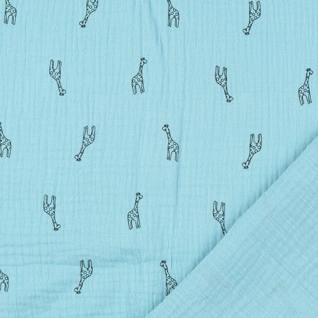 Baumwoll Musselin bedruckt little giraffe T&uuml;rkis