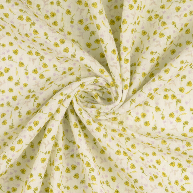Baumwoll Musselin bedruckt little flower lime-ecru
