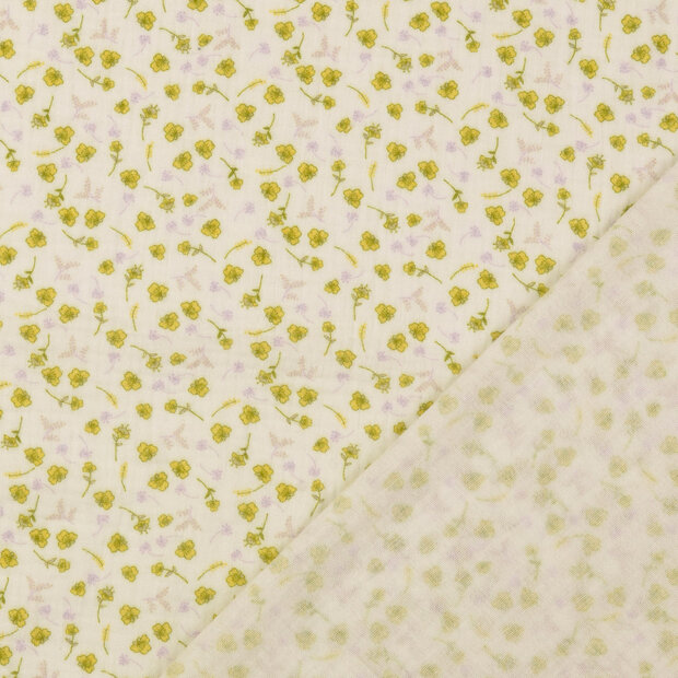 Baumwoll Musselin bedruckt little flower lime-ecru