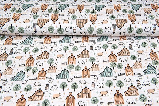 Baumwolljersey digital bedruckt bedrukt little farm with sheep