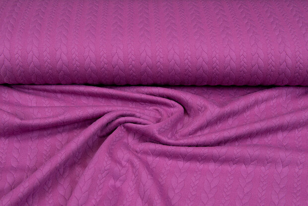 Gebreide kabel jacquard stof fuchsia