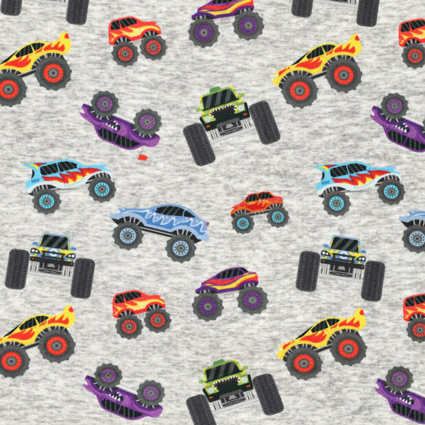Alpenfleece bedruckt monster machines grau