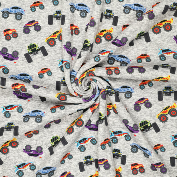 Alpenfleece bedruckt monster machines grau