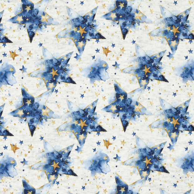 Alpenfleece bedrukt stars grijs-blauw