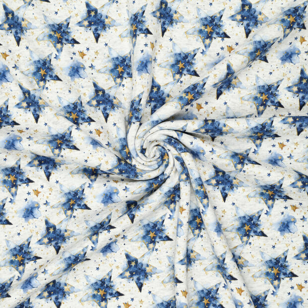 Alpenfleece bedrukt stars grijs-blauw