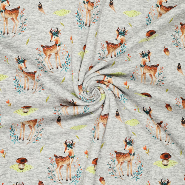 Alpenfleece bedrukt cute deer grijs