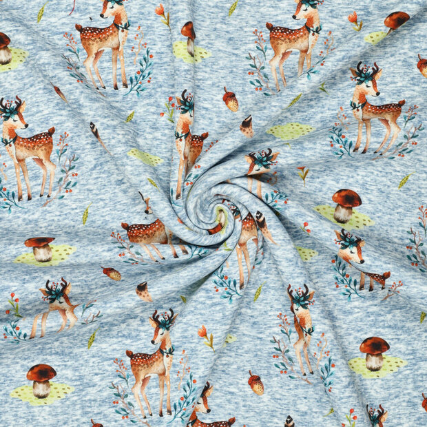 Alpenfleece bedrukt cute deer jeansblauw
