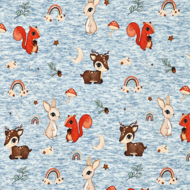 Alpenfleece bedrukt rainbow forrest jeansblauw