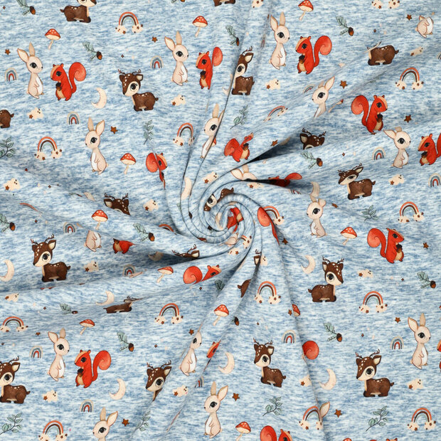 Alpenfleece bedrukt rainbow forrest jeansblauw