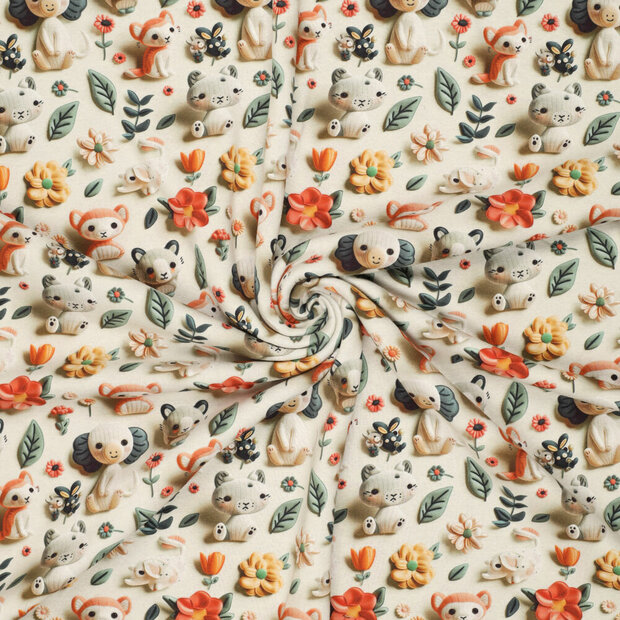 Alpenfleece bedrukt Cuddly ecru