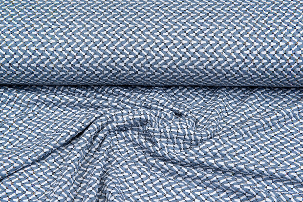 Baumwolljersey embroidered retro metalblau-weiss