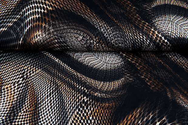 Baumwolljersey bedruckt retro scales schwarz-braun