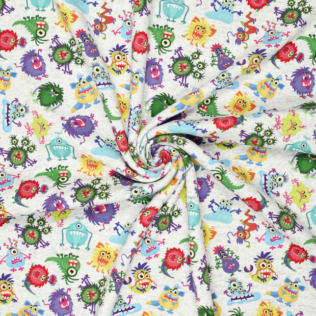 Alpenfleece bedrukt funny monsters lichtgrijs