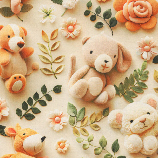 Alpenfleece bedrukt cuddly bears beige