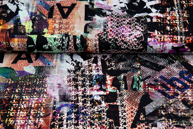 Katoenen Tricot bedrukt colorful artwork