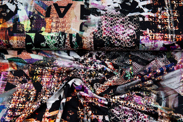 Katoenen Tricot bedrukt colorful artwork
