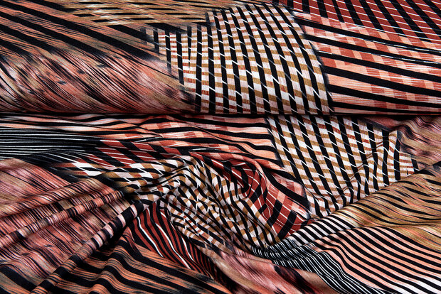 Katoenen Tricot bedrukt wild color rood-zwart