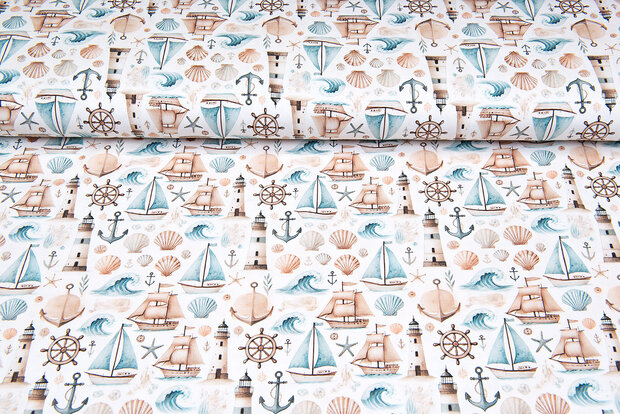 Katoenen Tricot digitaal bedrukt ocean life 1