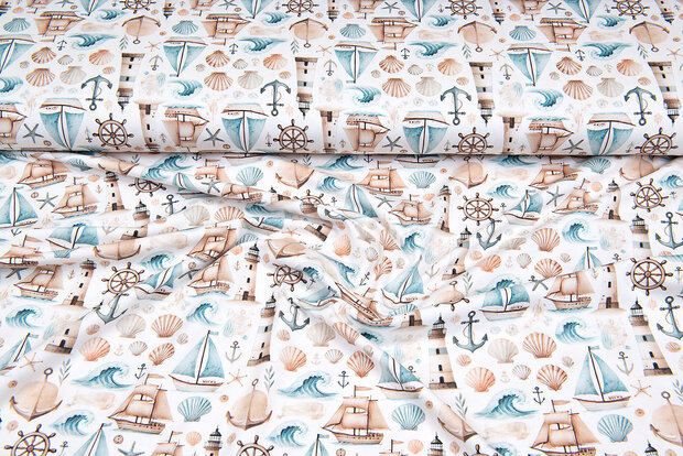 Katoenen Tricot digitaal bedrukt ocean life 1