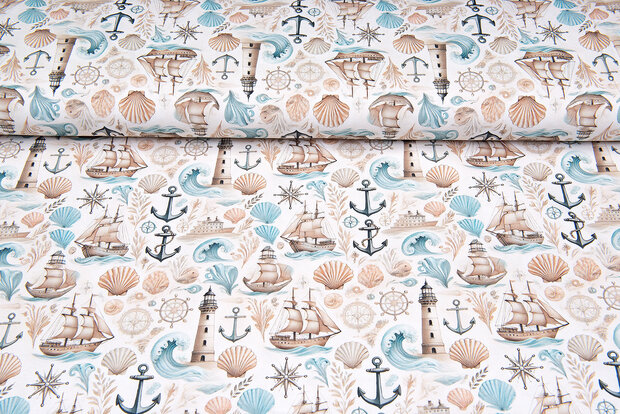 Katoenen Tricot digitaal bedrukt ocean life