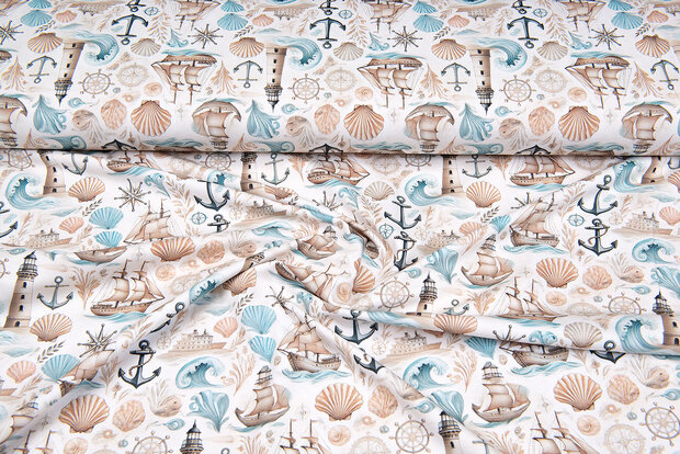 Katoenen Tricot digitaal bedrukt ocean life