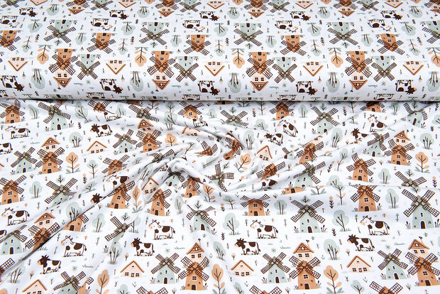 Katoenen Tricot digitaal bedrukt little farm mill