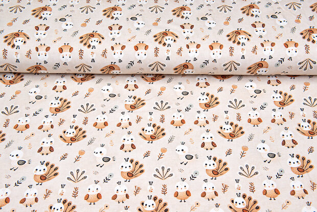 Katoenen Tricot digitaal bedrukt retro peacock